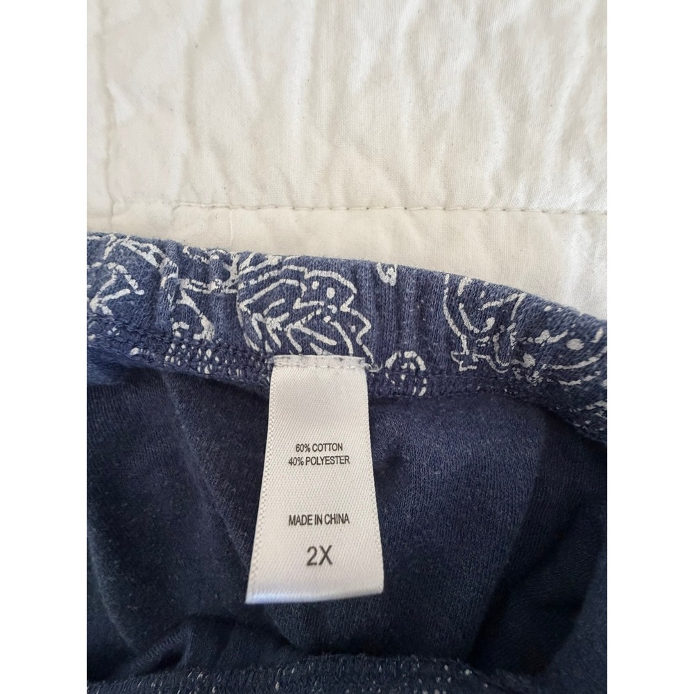 Denim & Co Navy Floral Pajama Pants 2X Blue White Wide Leg Lounge A294061 - Picture 6 of 9